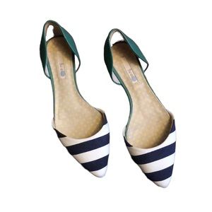 Boden navy stripe green heel back flats Sz 10.5 Sz 42 (fit more like a 10)